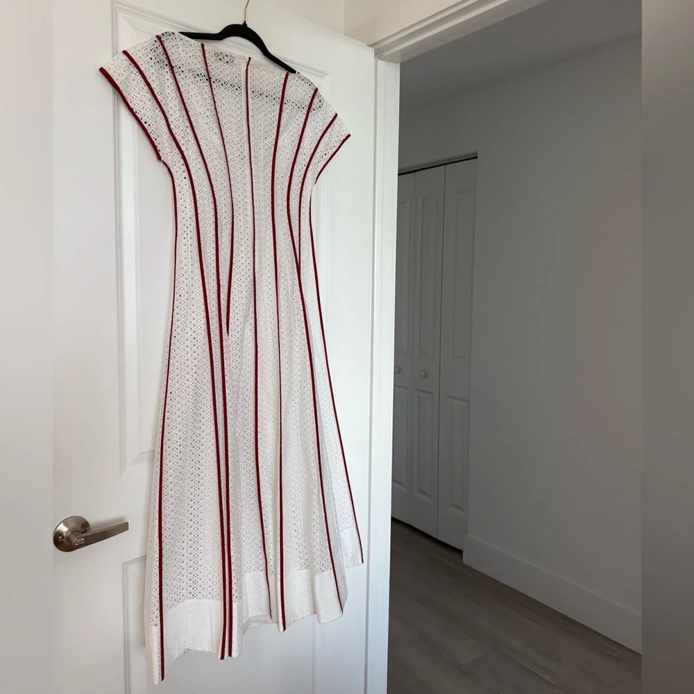EUC Tory Burch White Eyelet Dress with Red Accents